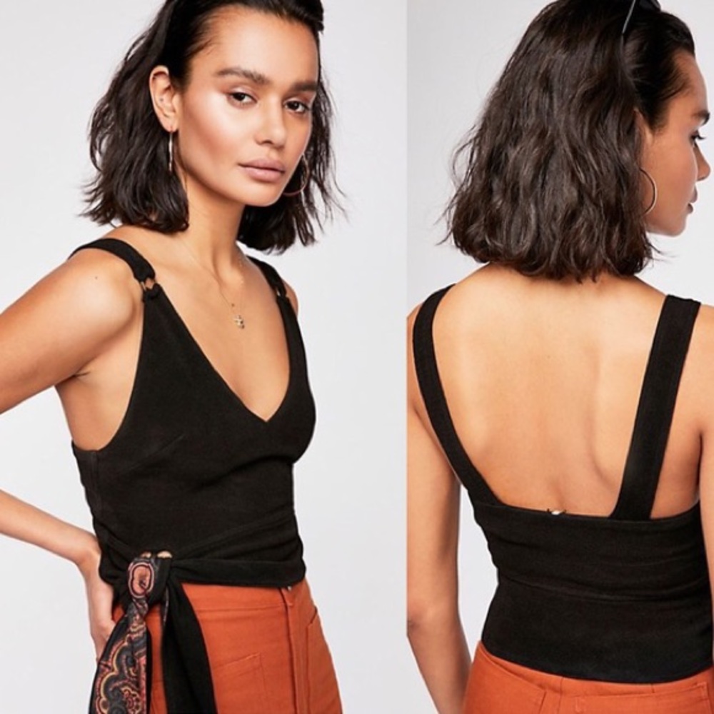 Free People Black Paisley Side Tie Crop Tank Top